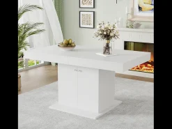 Mesa de comedor extensible con almacenaje, función automática, Aglomerado, Blanco, (140/180x80x76 cm)