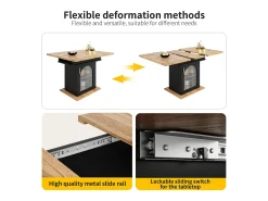 Mesa de comedor extensible para 4 a 6 personas con 1 puerta - 110/140 x 80 x 76 cm - Madera MDF - para cocina y salón - Natural + Negro