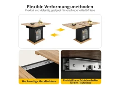 Mesa de comedor extensible para 4 a 6 personas con 1 puerta - 110/140 x 80 x 76 cm - Madera MDF - para cocina y salón - Natural + Negro