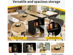 Mesa de comedor extensible para 4 a 6 personas con 1 puerta - 110/140 x 80 x 76 cm - Madera MDF - para cocina y salón - Natural + Negro