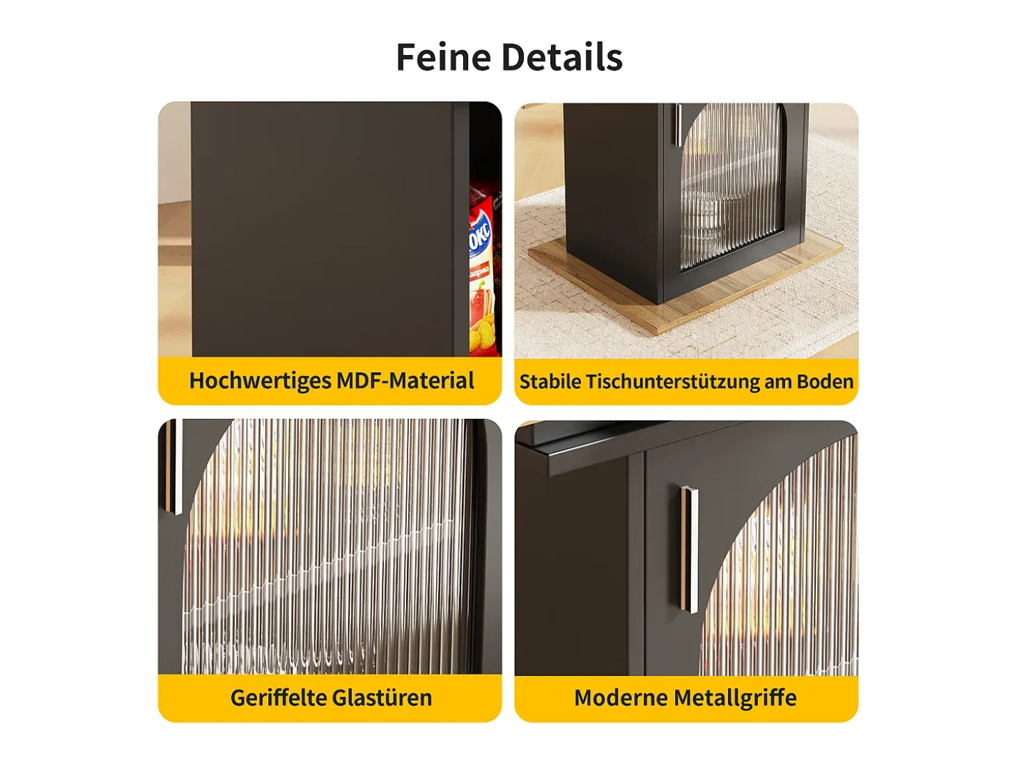 Mesa de comedor extensible para 4 a 6 personas con 1 puerta - 110/140 x 80 x 76 cm - Madera MDF - para cocina y salón - Natural + Negro