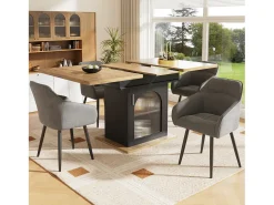Mesa de comedor extensible para 4 a 6 personas con 1 puerta - 110/140 x 80 x 76 cm - Madera MDF - para cocina y salón - Natural + Negro