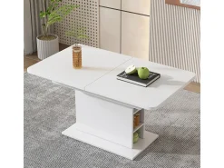 Mesa de comedor extensible con espacio de almacenamiento, moderna y sencilla, de hierro, multifuncional, ahorra espacio, color blanco