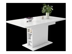 Mesa de comedor extensible con espacio de almacenamiento, moderna y sencilla, de hierro, multifuncional, ahorra espacio, color blanco