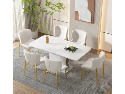 Mesa de comedor extensible con espacio de almacenamiento, moderna y sencilla, de hierro, multifuncional, ahorra espacio, color blanco