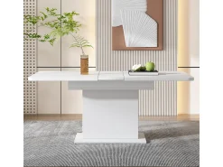 Mesa de comedor extensible con espacio de almacenamiento, moderna y sencilla, de hierro, multifuncional, ahorra espacio, color blanco