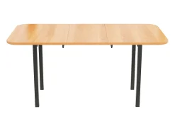Mesa de comedor extensible, diseño moderno, MDF, acabado madera natural + patas de metal plateado, para 4-6 personas (L120-160 x P80 x H75 cm)
