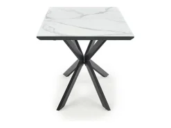 Mesa de comedor extensible ODUNA con tablero de aspecto mármol y pata central de metal negro