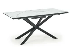 Mesa de comedor extensible ODUNA con tablero de aspecto mármol y pata central de metal negro