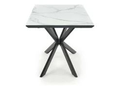 Mesa de comedor extensible ODUNA con tablero de aspecto mármol y pata central de metal negro