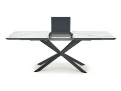 Mesa de comedor extensible ODUNA con tablero de aspecto mármol y pata central de metal negro