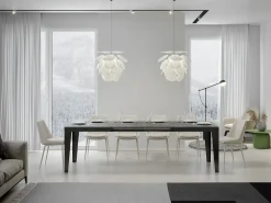 Mesa de comedor extensible evolución Flavio-Color Gris cemento-Ancho extensible
