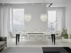 Mesa de comedor extensible Flavio-Color Blanco-Soporte 4 pies-Alargaderas -Ancho extensible