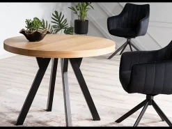 Mesa de comedor extensible de metal negro con chapa de madera 100cm Astra