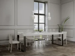Mesa de comedor extensible tiroz-Color Blanco-Soporte 4 pies-Alargaderas -Ancho extensible