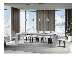 Mesa de comedor extensible de madera Ribo-Color Gris cemento-Soporte 4 pies-Alargaderas -Ancho extensible