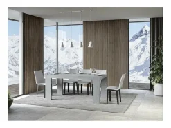 Mesa de comedor extensible de madera Ribo-Color Gris cemento-Soporte 4 pies-Alargaderas -Ancho extensible