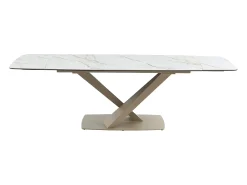 Mesa de comedor extensible de cerámica y metal - Efecto mármol blanco y beige - MALATA