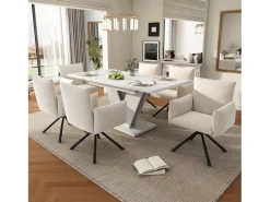 Mesa de comedor extensible - 120/160 x 80 x 75 cm - para 4-6 personas - Patas en forma de V - MDF - blanco