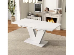 Mesa de comedor extensible - 120/160 x 80 x 75 cm - para 4-6 personas - Patas en forma de V - MDF - blanco