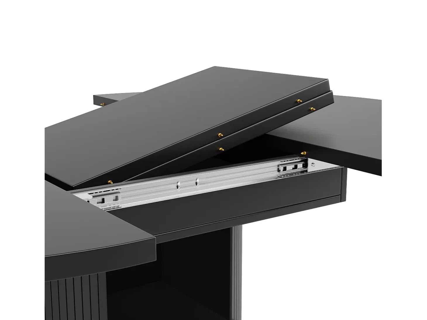 Mesa de comedor extensible, 118-158 cm, negra, mesa de comedor redonda con espacio de almacenamiento