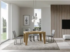 Mesa de comedor extensible de madera Naxo.-Color Natural-Soporte 2 pies-Alargaderas -Ancho extensible