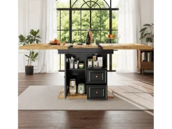 Mesa de comedor extensible para 6 personas - 110/140 x 80 x 75 cm - con puerta y cajones - MDF + metal - natural