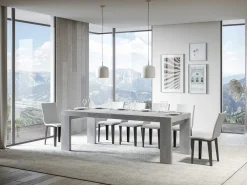 Mesa de comedor extensible de madera Ribo-Color Gris cemento-Soporte 4 pies-Alargaderas -Ancho extensible
