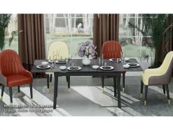 Mesa de comedor extensible de piedra sinterizada con efecto mármol blanco para 4 a 8 comensales 130-160cm
