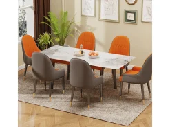 Mesa de comedor extensible de piedra sinterizada con efecto mármol blanco para 4 a 8 comensales 130-160cm
