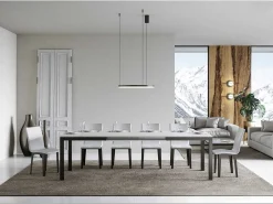 Mesa de comedor extensible Karry evolución-Color Blanco-Base y soporte con ruedas-Ancho extensible