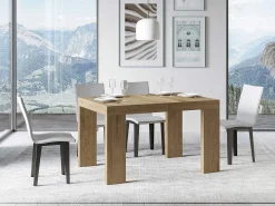 Mesa de comedor extensible de madera Ribo-Color Natural-Soporte 4 pies-Alargaderas -Ancho extensible
