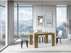 Mesa de comedor extensible de madera Ribo-Color Natural-Soporte 4 pies-Alargaderas -Ancho extensible