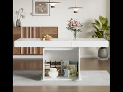 Mesa de comedor extensible - 4 a 8 personas - con espacio de almacenamiento - Tablero de partículas blancas - 140/180x80x76cm