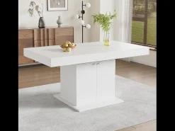 Mesa de comedor extensible - 4 a 8 personas - con espacio de almacenamiento - Tablero de partículas blancas - 140/180x80x76cm