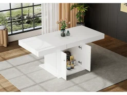 Mesa de comedor extensible - 4 a 8 personas - con espacio de almacenamiento - Tablero de partículas blancas - 140/180x80x76cm