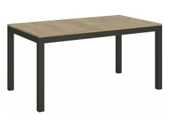 Mesa de comedor extensible Karry evolución-Color Natural-Base y soporte con ruedas-Ancho extensible