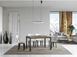 Mesa de comedor extensible Karry evolución-Color Natural-Base y soporte con ruedas-Ancho extensible
