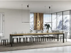 Mesa de comedor extensible Karry evolución-Color Natural-Base y soporte con ruedas-Ancho extensible