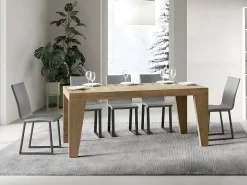 Mesa de comedor extensible de madera Naxo.-Color Natural-Soporte 2 pies-Alargaderas -Ancho extensible
