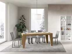 Mesa de comedor extensible de madera Naxo.-Color Natural-Soporte 2 pies-Alargaderas -Ancho extensible