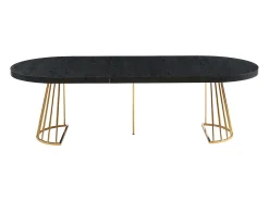 Mesa de comedor extensible 2 a 12 comensales de MDF y acero - Negro y dorado - FIRELA