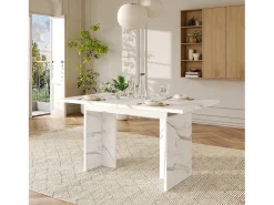 Mesa de comedor extensible - 140/180 x 80 x 75 cm - para 6 a 8 personas - estilo minimalista - MDF - mármol blanco