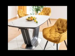 Mesa de comedor extensible negra y mármol 160cm Vanda