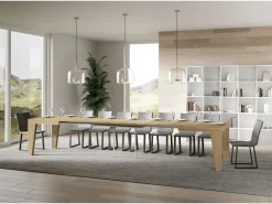 Mesa de comedor extensible de madera Naxo.-Color Natural-Soporte 4 pies-5 alargaderas finas-Ancho extensible