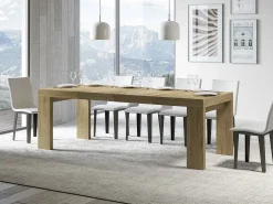 Mesa de comedor extensible de madera Ribo-Color Natural-Soporte 4 pies-Alargaderas -Ancho extensible