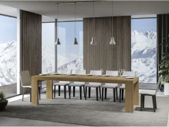 Mesa de comedor extensible de madera Ribo-Color Natural-Soporte 4 pies-Alargaderas -Ancho extensible