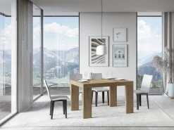 Mesa de comedor extensible de madera Ribo-Color Natural-Soporte 4 pies-Alargaderas -Ancho extensible