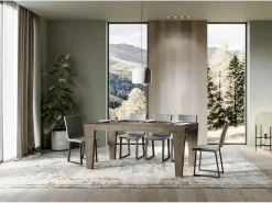 Mesa de comedor extensible de madera Kristo patas en V-Color Marrón-Base y soporte con ruedas-Alargaderas -Ancho extensible