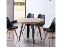 Mesa de comedor extensible Berg diseño redondo roble honey/negro 76x120-160-200x120 cm Adec
